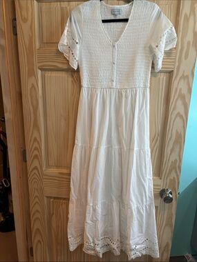 NWOT One Loved Babe White Tiered Maxi Dress with Eyelet Details